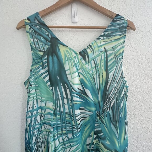 Vtg Signature by Robbie Bee Cowl Neck Midi Dress Womens L Palm Leaf 90s‎ Resort - Picture 4 of 10